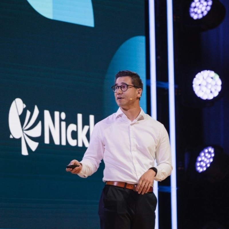 Kevin Wu presenting NicklOne on stage